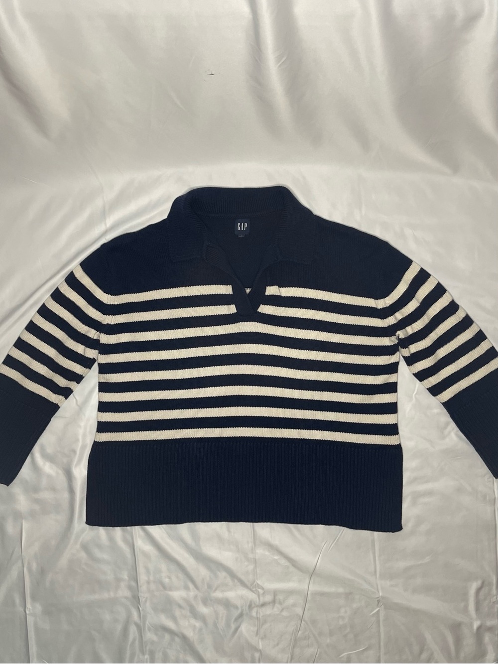 Gap Navy and White Striped Collared Sweater - Picture 2 of 15